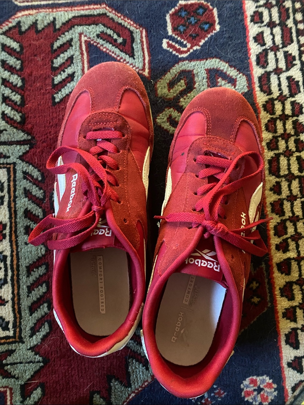 Reebok Women's Red Athletic Sneakers with White Side Stripes